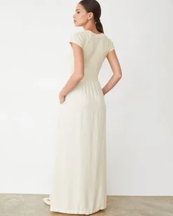 MONROW Mix Media Maxi Dress OFFWHITE Flash Sale